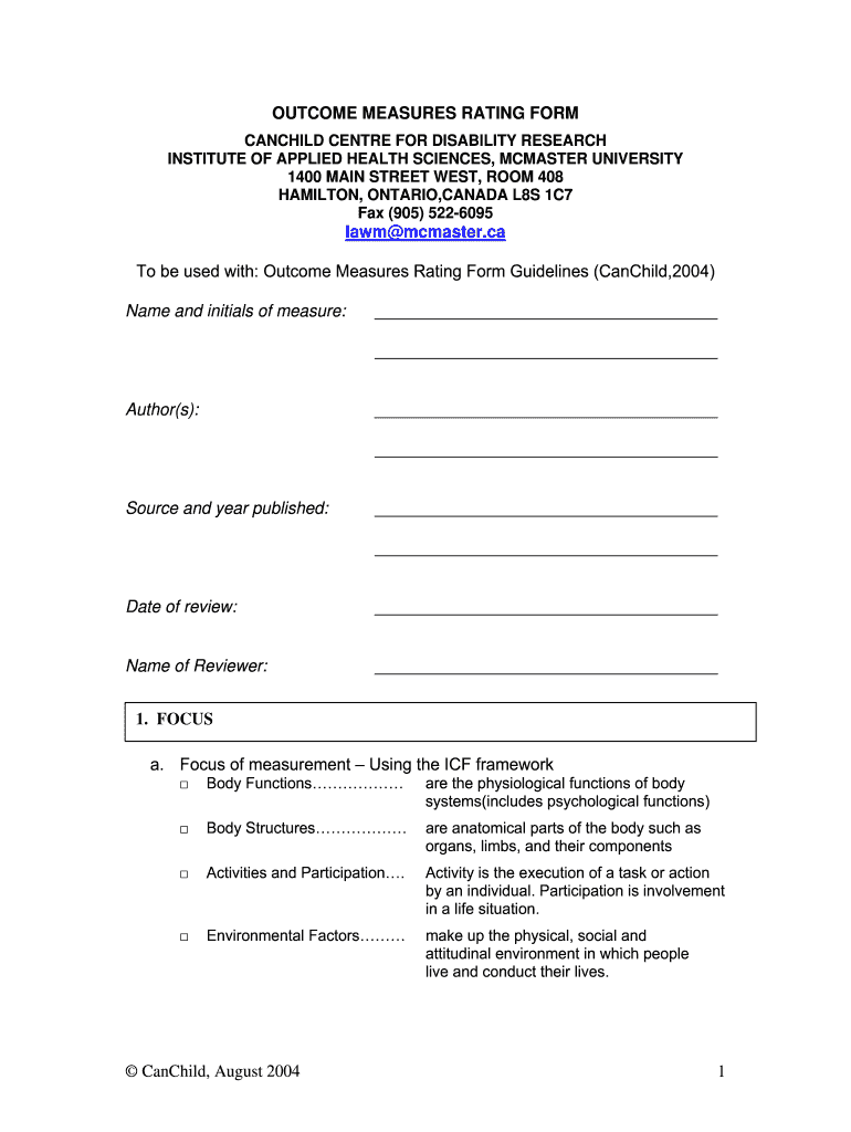 outcome measures rating Preview on Page 1