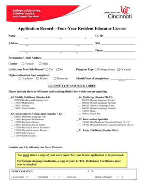 Application Record—Four-Year Resident Educator License