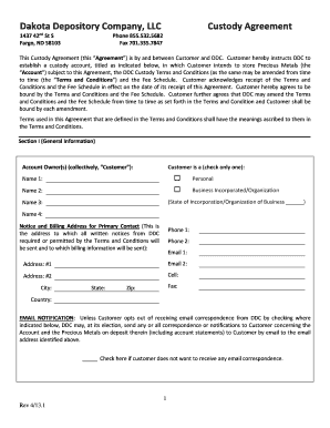 Dakota Depository Company Custody Agreement