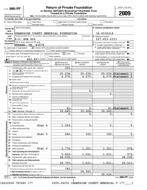 Form 990-PF 2009 Private Foundation Tax Return