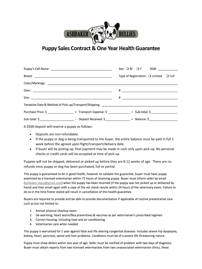 Printable Puppy Health Guarantee Template - Fill Online, Printable For puppy contract templates