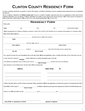 New York Certificate of Residency Form