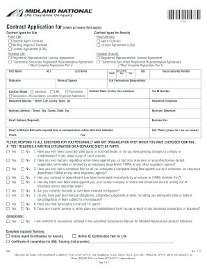 Midland National Life Insurance Agent Contract Application