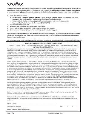 WAV Credit Application Agreement