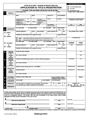 Alaska Vehicle Title and Registration Application