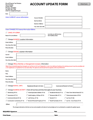 City of Phoenix Tax License Account Update Form