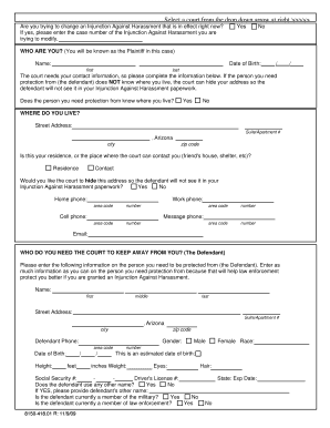 Arizona Injunction Against Harassment Form
