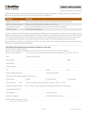 SunWize Power & Battery Credit Application