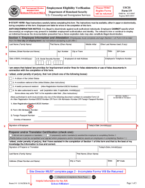 USCIS Form I-9 Employment Eligibility Verification