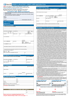 Diners Club Affinity Credit Card Application Form