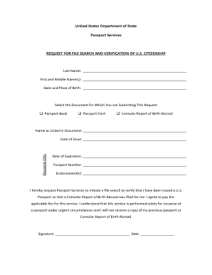 US Passport File Search Request