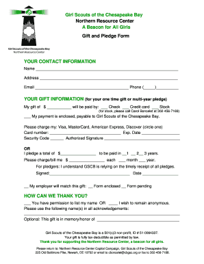 Girl Scouts Gift and Pledge Form