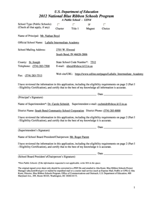 2012 National Blue Ribbon Schools Program Application