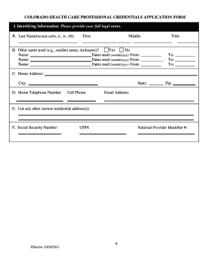 Colorado Health Care Professional Credentials Application