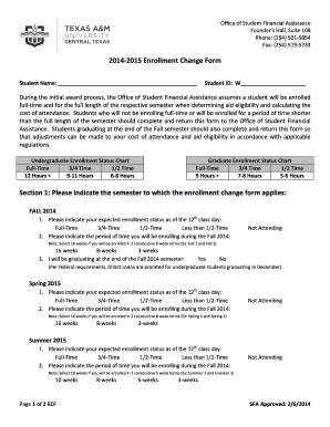 2014-2015 Enrollment Change Form