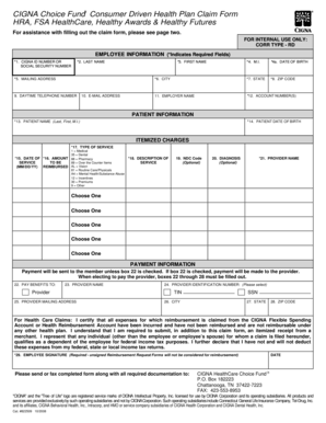 CIGNA Choice FundR Consumer Driven Health Plan Claim Form