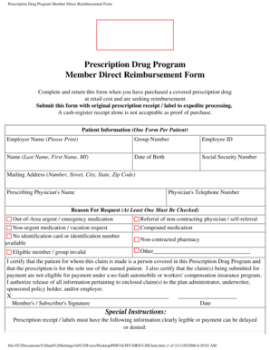 Prescription Drug Program Member Direct Reimbursement Form
