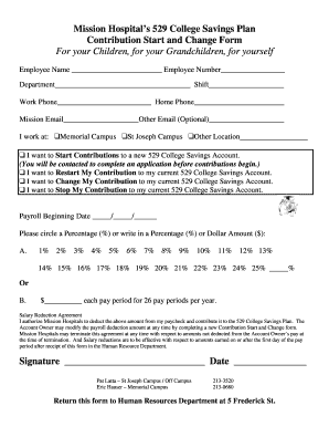 Mission Hospital 529 College Savings Plan Contribution Form