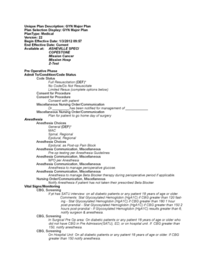GYN Major Plan Medical Protocol