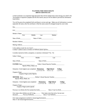 Child Birth Certificate Form