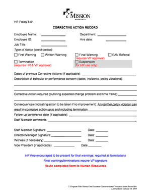 Corrective Action Record