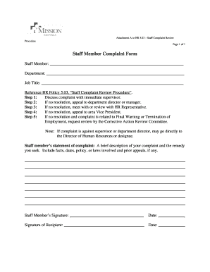 Staff Complaint Review Form