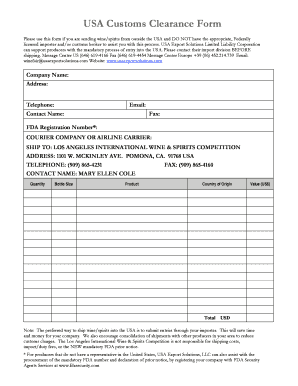 USA Customs Clearance Form - Fairplex