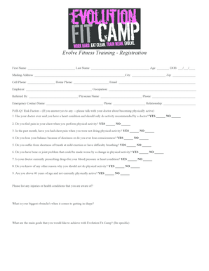 Evolve Fitness Training Registration and Waiver