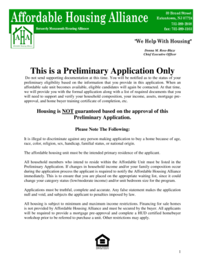 Preliminary Application for Affordable Housing