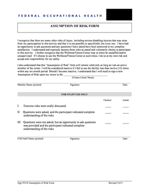 Assumption of Risk Form