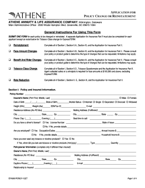 Application for Policy Change or Reinstatement