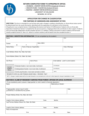 University of Delaware Residency Reclassification Form