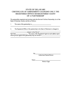Certificate of Amendment Changing Registered Office/Agent of Partnership