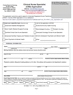 Florida Clinical Nurse Specialist Application