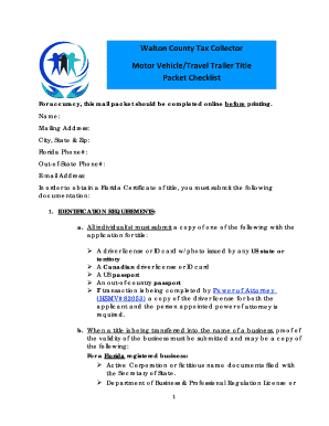 Florida Motor Vehicle Title Application Packet