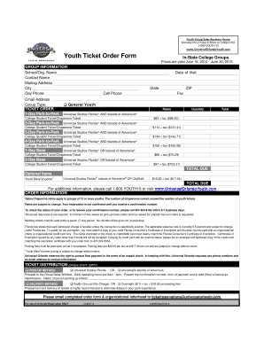 Universal Orlando Youth Ticket Order Form