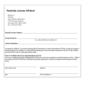 Pesticide License Affidavit