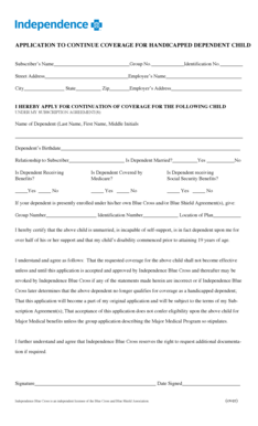 Application to Continue Coverage for Handicapped Dependent Child