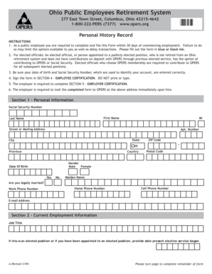 Ohio Public Employees Retirement System Personal History Record