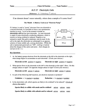 Chem 163 Electrolytic Cells Worksheet