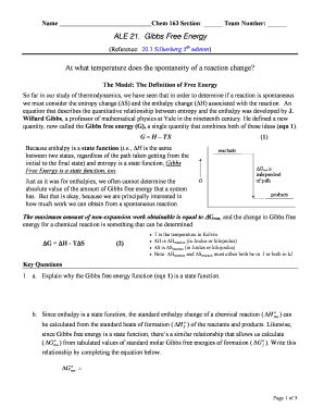 Chemistry Assignment on Gibbs Free Energy