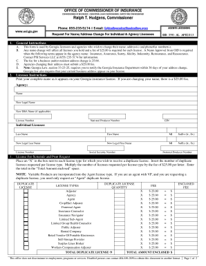 Georgia Insurance License Name/Address Change Form