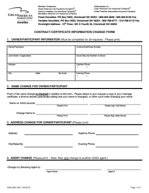 Contract/Certificate Information Change Form