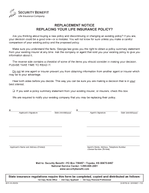 Georgia Life Insurance Replacement Notice