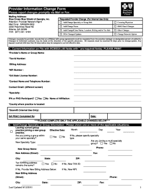 Blue Cross Blue Shield of Georgia Provider Information Change Form