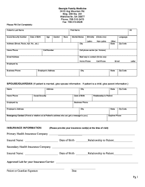 Georgia Family Medicine Patient Intake Form