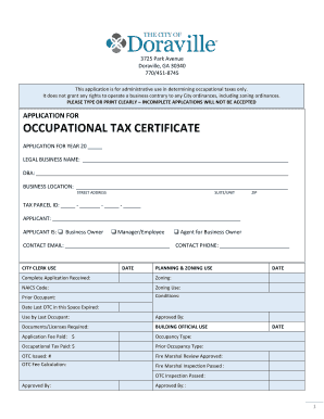 Application for Occupational Tax Certificate