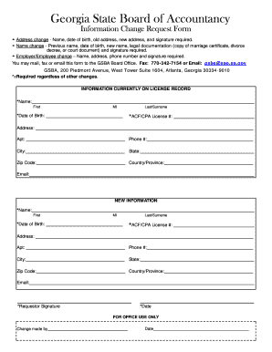 Georgia State Board of Accountancy Information Change Request Form