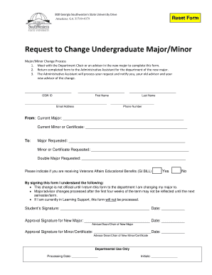 Request to Change Undergraduate Major/Minor