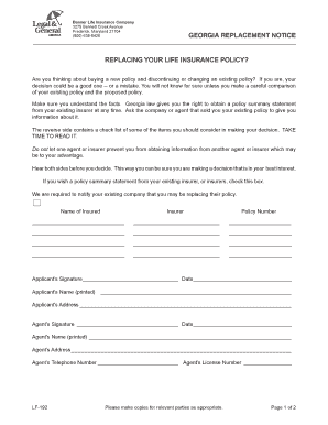 Georgia Life Insurance Replacement Notice